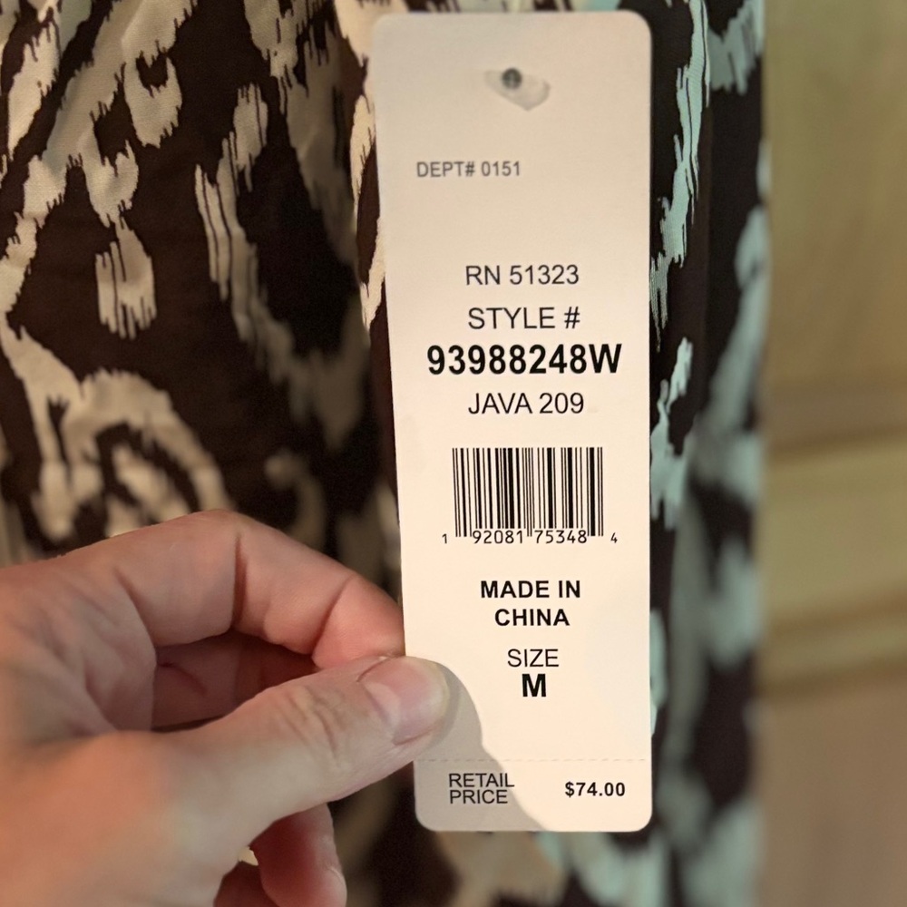 MSK dress NWT Woman’s maxi 100% rayon Java, java209 Brn/cream red border bottom - Picture 4 of 9